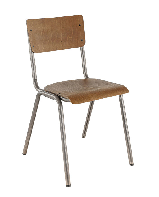 Collège chaise métal assise et dos bois teinte brun vintage